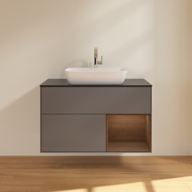 Тумба под раковину Villeroy & Boch Finion 100х50,1 см с подсветкой МДФ антрацит матовый лак/стекло черное матовое F782GNGK