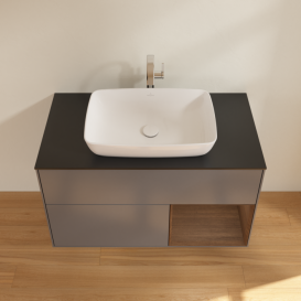 Тумба під раковину Villeroy & Boch Finion 100х50,1 см із підсвічуванням МДФ антрацит матовий лак/скло чорне матове F782GNGK