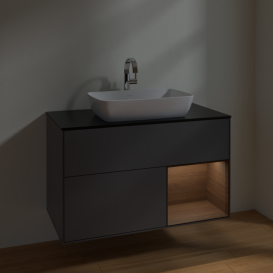 Тумба під раковину Villeroy & Boch Finion 100х50,1 см із підсвічуванням МДФ антрацит матовий лак/скло чорне матове F782GNGK