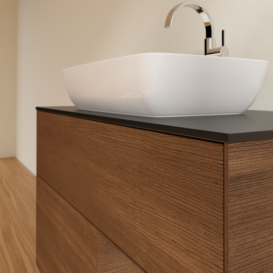 Тумба под раковину Villeroy & Boch Finion 100х50,1 см с подсветкой МДФ шпон грецкого ореха/стекло черное матовое F782GNGN