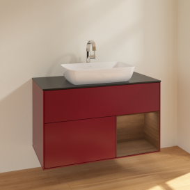 Тумба под раковину Villeroy & Boch Finion 100х50,1 см с подсветкой МДФ пион матовый лак/стекло черное матовое F782GNHB