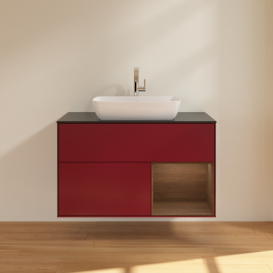 Тумба под раковину Villeroy & Boch Finion 100х50,1 см с подсветкой МДФ пион матовый лак/стекло черное матовое F782GNHB