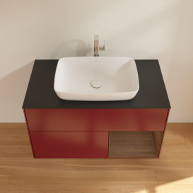 Тумба под раковину Villeroy & Boch Finion 100х50,1 см с подсветкой МДФ пион матовый лак/стекло черное матовое F782GNHB