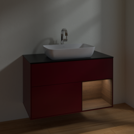 Тумба под раковину Villeroy & Boch Finion 100х50,1 см с подсветкой МДФ пион матовый лак/стекло черное матовое F782GNHB