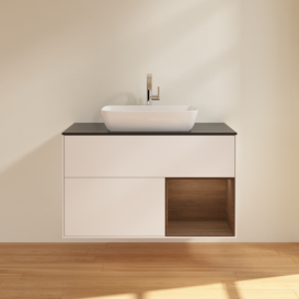 Тумба под раковину Villeroy & Boch Finion 100х50,1 см с подсветкой МДФ белый матовый лак/стекло черное матовое F782GNMT