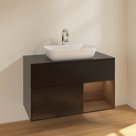 Тумба под раковину Villeroy & Boch Finion 100х50,1 см с подсветкой МДФ черный матовый лак/стекло черное матовое F782GNPD