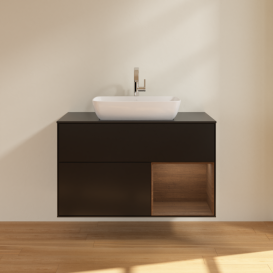 Тумба под раковину Villeroy & Boch Finion 100х50,1 см с подсветкой МДФ черный матовый лак/стекло черное матовое F782GNPD