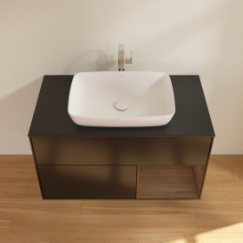 Тумба под раковину Villeroy & Boch Finion 100х50,1 см с подсветкой МДФ черный матовый лак/стекло черное матовое F782GNPD
