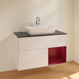 Тумба под раковину Villeroy & Boch Finion 100х50,1 см с подсветкой МДФ глянцевый белый лак/стекло черное матовое F782HBGF