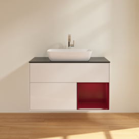 Тумба под раковину Villeroy & Boch Finion 100х50,1 см с подсветкой МДФ глянцевый белый лак/стекло черное матовое F782HBGF