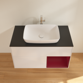 Тумба под раковину Villeroy & Boch Finion 100х50,1 см с подсветкой МДФ глянцевый белый лак/стекло черное матовое F782HBGF