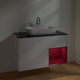 Тумба под раковину Villeroy & Boch Finion 100х50,1 см с подсветкой МДФ глянцевый белый лак/стекло черное матовое F782HBGF