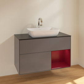 Тумба под раковину Villeroy & Boch Finion 100х50,1 см с подсветкой МДФ антрацит матовый лак/стекло черное матовое F782HBGK