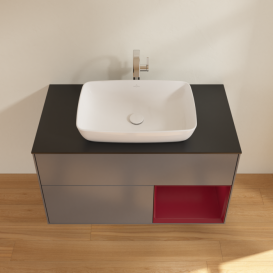 Тумба под раковину Villeroy & Boch Finion 100х50,1 см с подсветкой МДФ антрацит матовый лак/стекло черное матовое F782HBGK