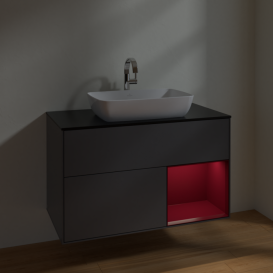 Тумба под раковину Villeroy & Boch Finion 100х50,1 см с подсветкой МДФ антрацит матовый лак/стекло черное матовое F782HBGK