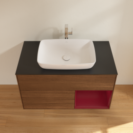 Тумба под раковину Villeroy & Boch Finion 100х50,1 см с подсветкой МДФ шпон грецкого ореха/стекло черное матовое F782HBGN