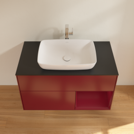 Тумба под раковину Villeroy & Boch Finion 100х50,1 см с подсветкой МДФ пион матовый лак/стекло черное матовое F782HBHB