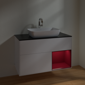 Тумба под раковину Villeroy & Boch Finion 100х50,1 см с подсветкой МДФ белый матовый лак/стекло черное матовое F782HBMT