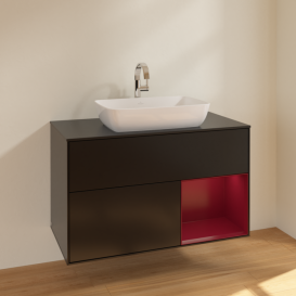 Тумба под раковину Villeroy & Boch Finion 100х50,1 см с подсветкой МДФ черный матовый лак/стекло черное матовое F782HBPD
