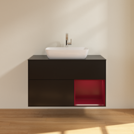 Тумба под раковину Villeroy & Boch Finion 100х50,1 см с подсветкой МДФ черный матовый лак/стекло черное матовое F782HBPD