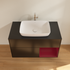 Тумба под раковину Villeroy & Boch Finion 100х50,1 см с подсветкой МДФ черный матовый лак/стекло черное матовое F782HBPD