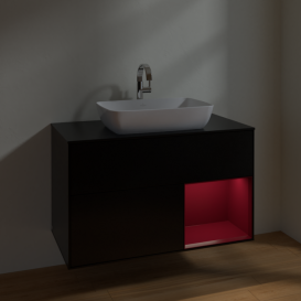 Тумба под раковину Villeroy & Boch Finion 100х50,1 см с подсветкой МДФ черный матовый лак/стекло черное матовое F782HBPD