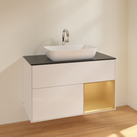 Тумба под раковину Villeroy & Boch Finion 100х50,1 см с подсветкой МДФ глянцевый белый лак/стекло черное матовое F782HFGF