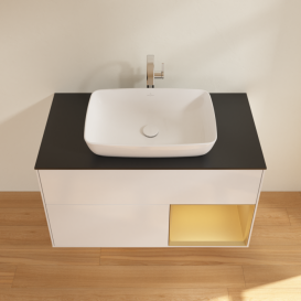 Тумба под раковину Villeroy & Boch Finion 100х50,1 см с подсветкой МДФ глянцевый белый лак/стекло черное матовое F782HFGF