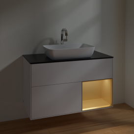 Тумба под раковину Villeroy & Boch Finion 100х50,1 см с подсветкой МДФ глянцевый белый лак/стекло черное матовое F782HFGF