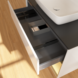 Тумба под раковину Villeroy & Boch Finion 100х50,1 см с подсветкой МДФ глянцевый белый лак/стекло черное матовое F782HFGF