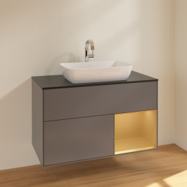 Тумба под раковину Villeroy & Boch Finion 100х50,1 см с подсветкой МДФ антрацит матовый лак/стекло черное матовое F782HFGK