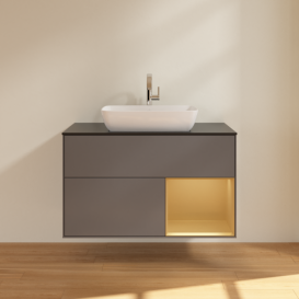 Тумба под раковину Villeroy & Boch Finion 100х50,1 см с подсветкой МДФ антрацит матовый лак/стекло черное матовое F782HFGK