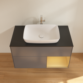 Тумба под раковину Villeroy & Boch Finion 100х50,1 см с подсветкой МДФ антрацит матовый лак/стекло черное матовое F782HFGK