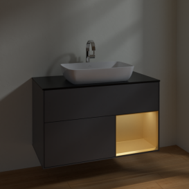 Тумба под раковину Villeroy & Boch Finion 100х50,1 см с подсветкой МДФ антрацит матовый лак/стекло черное матовое F782HFGK