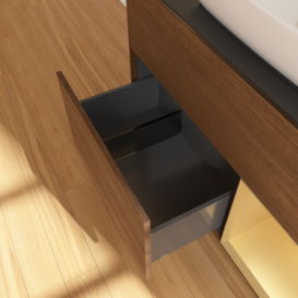 Тумба под раковину Villeroy & Boch Finion 100х50,1 см с подсветкой МДФ шпон грецкого ореха/стекло черное матовое F782HFGN