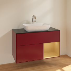 Тумба под раковину Villeroy & Boch Finion 100х50,1 см с подсветкой МДФ пион матовый лак/стекло черное матовое F782HFHB