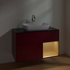 Тумба под раковину Villeroy & Boch Finion 100х50,1 см с подсветкой МДФ пион матовый лак/стекло черное матовое F782HFHB