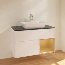 Тумба под раковину Villeroy & Boch Finion 100х50,1 см с подсветкой МДФ белый матовый лак/стекло черное матовое F782HFMT