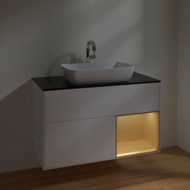 Тумба под раковину Villeroy & Boch Finion 100х50,1 см с подсветкой МДФ белый матовый лак/стекло черное матовое F782HFMT