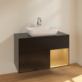 Тумба под раковину Villeroy & Boch Finion 100х50,1 см с подсветкой МДФ черный матовый лак/стекло черное матовое F782HFPD