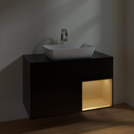 Тумба под раковину Villeroy & Boch Finion 100х50,1 см с подсветкой МДФ черный матовый лак/стекло черное матовое F782HFPD