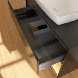 Тумба под раковину Villeroy & Boch Finion 100х50,1 см с подсветкой МДФ черный матовый лак/стекло черное матовое F782HFPD