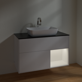 Тумба под раковину Villeroy & Boch Finion 100х50,1 см с подсветкой МДФ глянцевый белый лак/стекло черное матовое F782MTGF