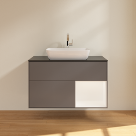 Тумба под раковину Villeroy & Boch Finion 100х50,1 см с подсветкой МДФ антрацит матовый лак/стекло черное матовое F782MTGK