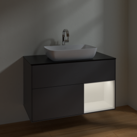 Тумба под раковину Villeroy & Boch Finion 100х50,1 см с подсветкой МДФ антрацит матовый лак/стекло черное матовое F782MTGK