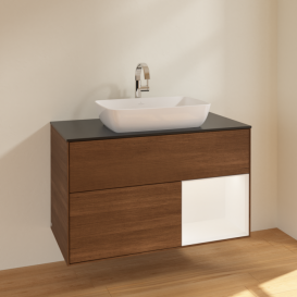 Тумба под раковину Villeroy & Boch Finion 100х50,1 см с подсветкой МДФ шпон грецкого ореха/стекло черное матовое F782MTGN