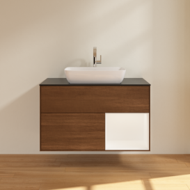 Тумба под раковину Villeroy & Boch Finion 100х50,1 см с подсветкой МДФ шпон грецкого ореха/стекло черное матовое F782MTGN