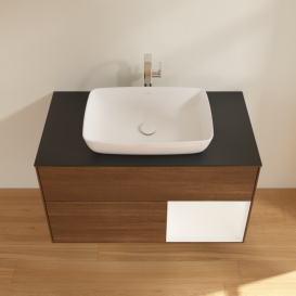 Тумба под раковину Villeroy & Boch Finion 100х50,1 см с подсветкой МДФ шпон грецкого ореха/стекло черное матовое F782MTGN