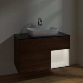 Тумба под раковину Villeroy & Boch Finion 100х50,1 см с подсветкой МДФ шпон грецкого ореха/стекло черное матовое F782MTGN