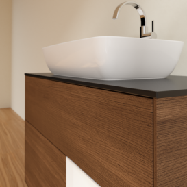 Тумба под раковину Villeroy & Boch Finion 100х50,1 см с подсветкой МДФ шпон грецкого ореха/стекло черное матовое F782MTGN